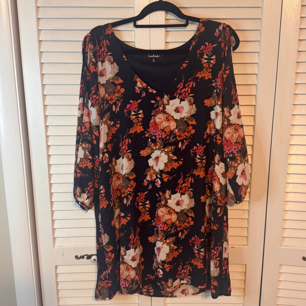 LULUS Womens Floral‎ Split Sleeve Dress SZ M